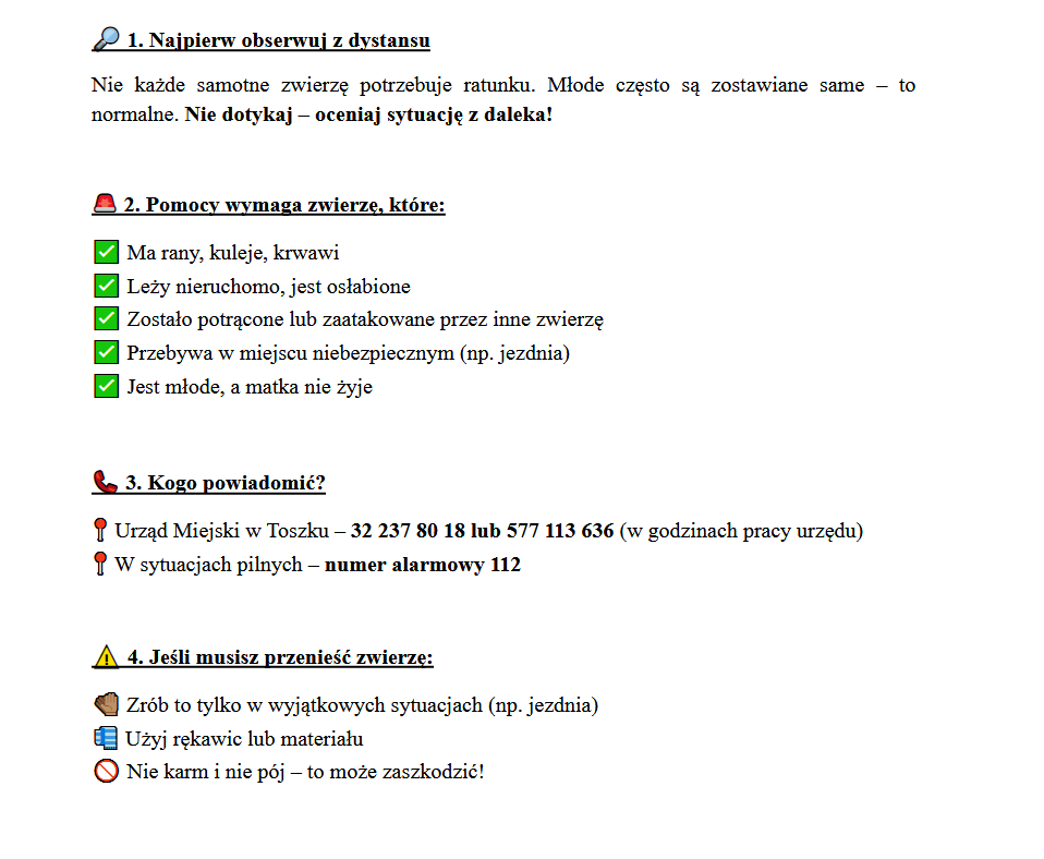 instrukcja co robić gdy zwierze potrzebuje pomocy instrukcja co robić